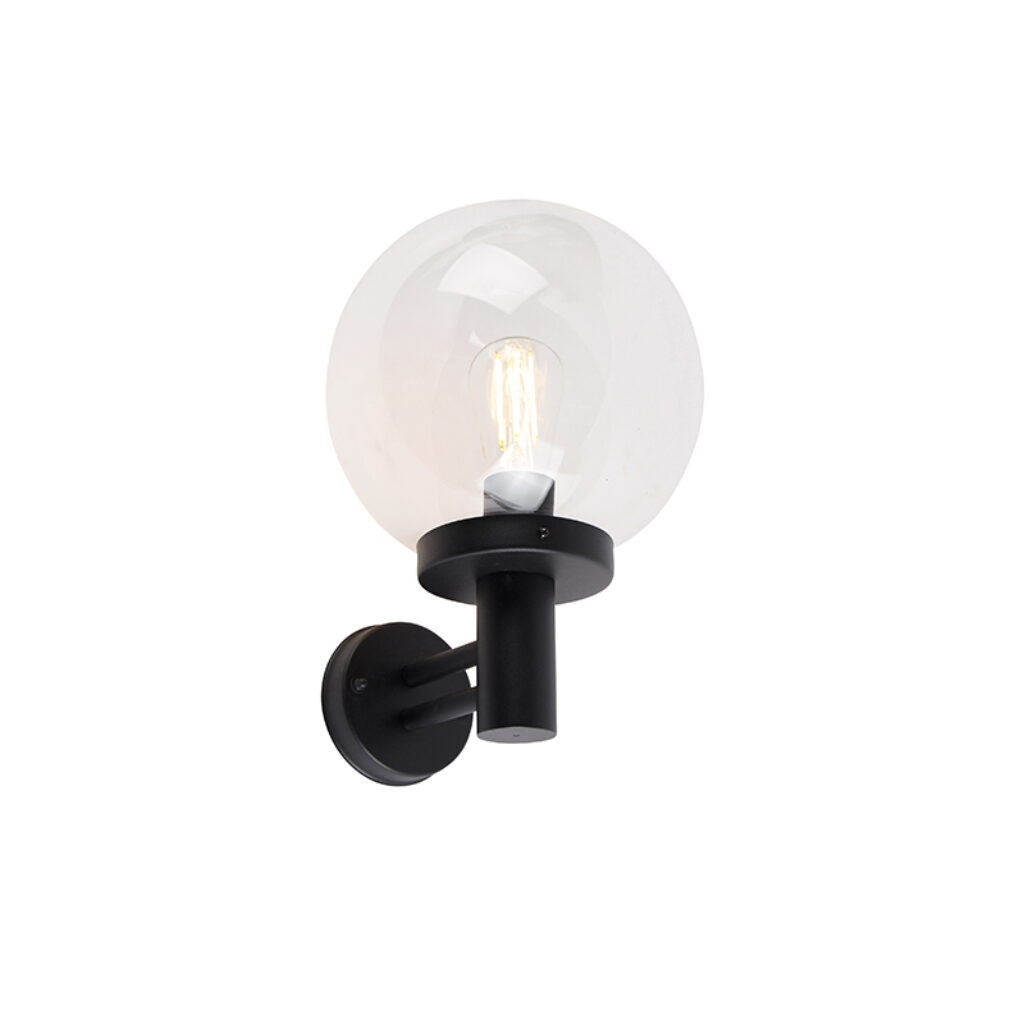 wandlampen buiten Buiten wandlamp zwart met kunststof IP44 RVS Sfera KunststofStaalRoestvrij staal Zwart Stevige en eenvoudige moderne buitenwandlamp afgewerkt