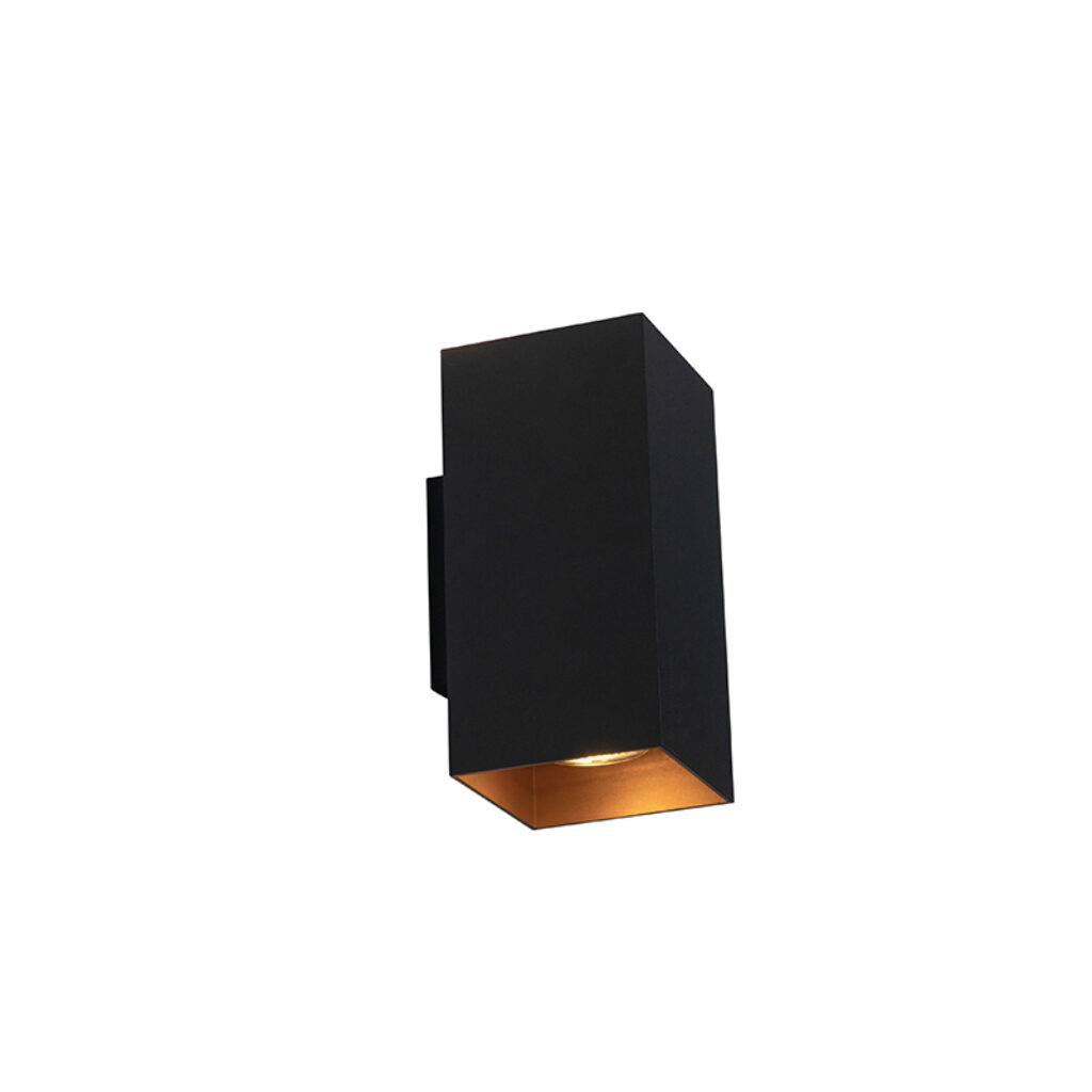 wandlampen Design vierkante wandlamp zwart met gouden binnenkant Sab Aluminium Zwart Een gezellige en tijdloze in een minimalistisch echte sfeermaker. Wandlamp
