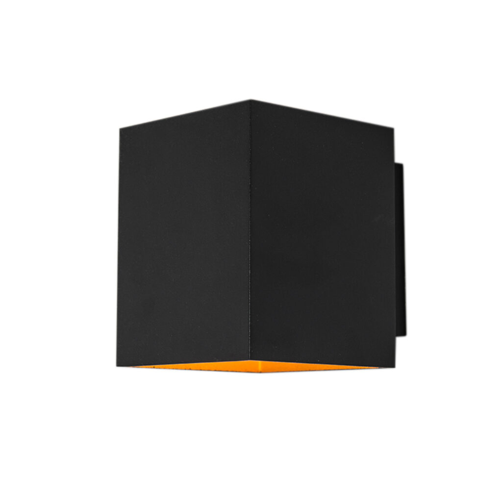 wandlampen Design wandlamp zwart en goud vierkant Sola Aluminium Zwart Eenvoudige neutrale compacte overal toepasbare wandlamp. Het licht schijnt naar boven
