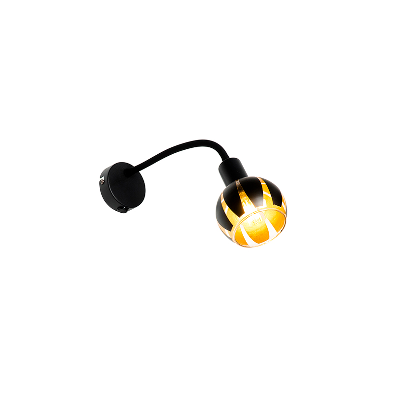 wandlampen Design wandlamp zwart met goud flexarm Melone GlasStaal Zwart Op zoek naar het perfecte leeslampje voor naast je bed of Dan haal deze design een