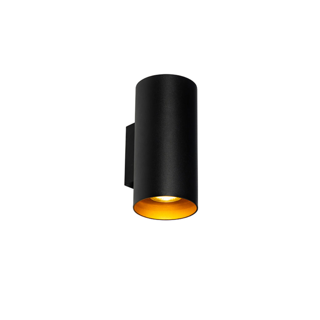 wandlampen Design wandlamp zwart met goud Sab Aluminium Zwart Een tijdloze zwarte in een minimalistisch design afgewerkt en gouden binnenkant. echte Wandlamp is