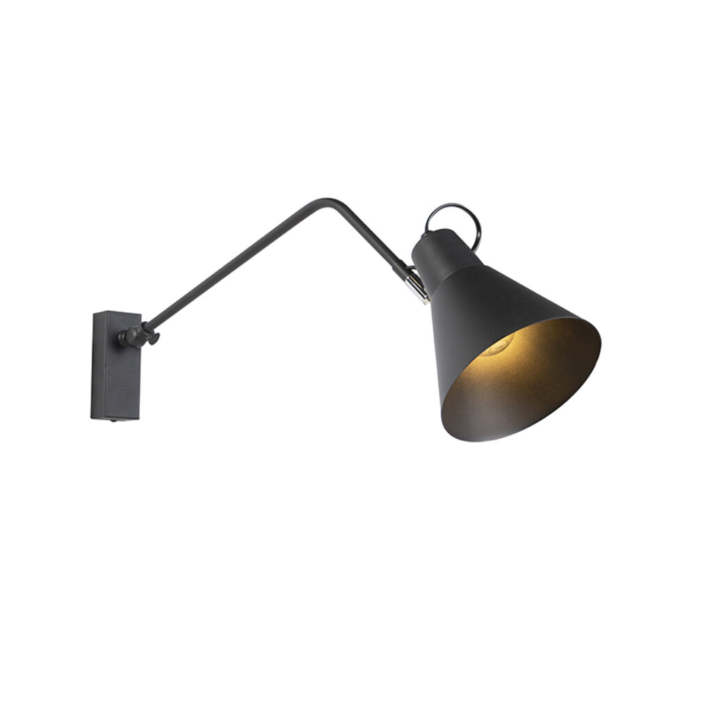 wandlampen Design wandlamp zwart verstelbaar Luna Staal Zwart Deze van QAZQA heeft een strak en verfijnd armatuur wat het tot echte topper maakt. Hij oogt zowel