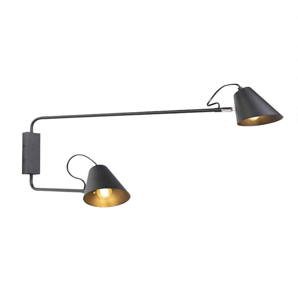 wandlampen Design wandlamp zwart verstelbaar Lune Staal Zwart Deze van QAZQA heeft een strak en verfijnd armatuur wat het tot echte topper maakt. Hij oogt zowel