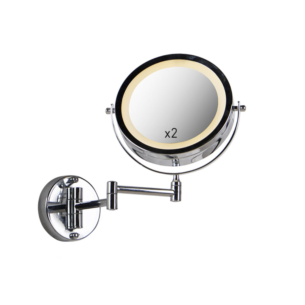 wandlampen Design wandspiegel chroom incl. LED dim to warm verstelbaar IP44 Vicino Staal Chroom is een strakke en uiterst stevige die je perfect helpt om op elk
