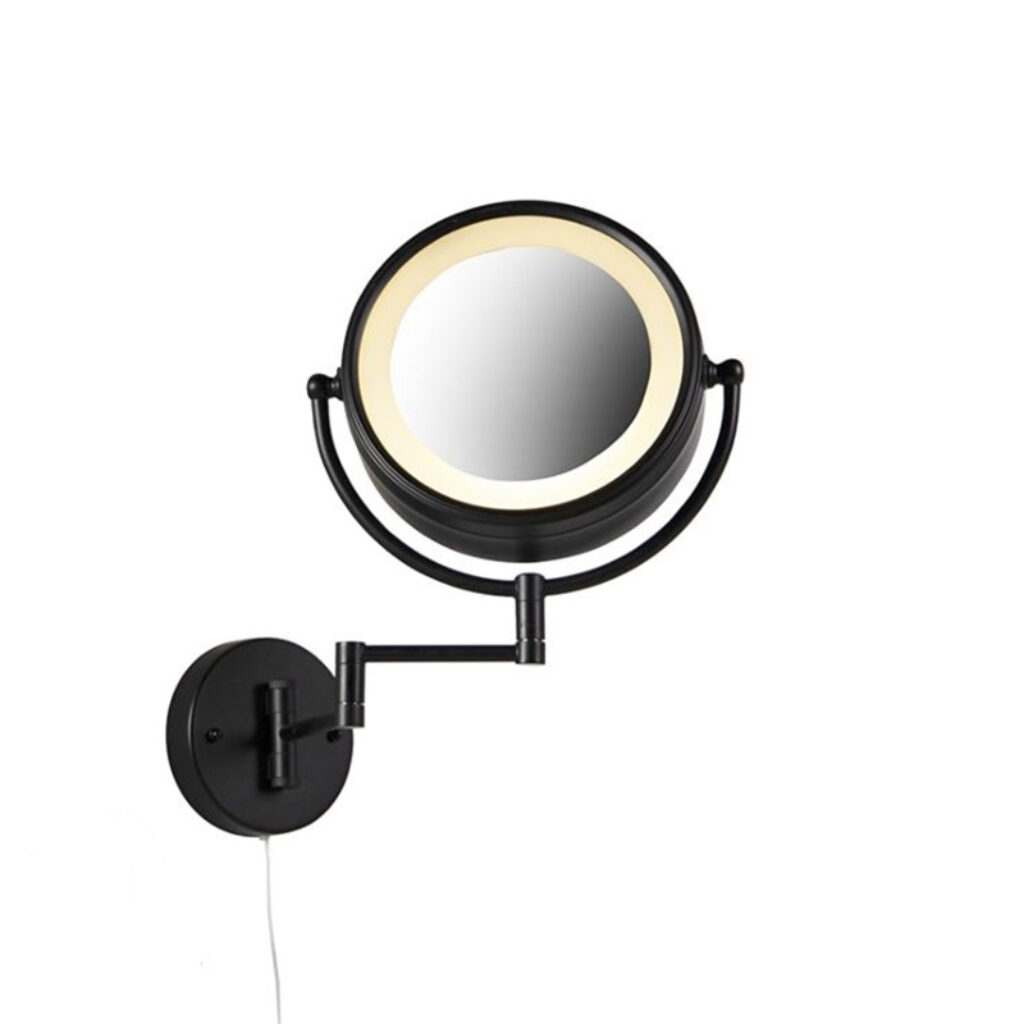 wandlampen Design wandspiegel zwart incl. LED verstelbaar IP44 met trekkoord Vicino StaalAluminiumGlas Zwart is een strakke en uiterst stevige chroom afgewerkt