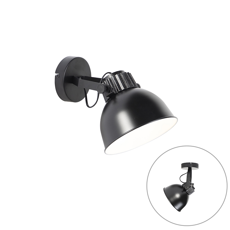 wandlampen Industriele wandlamp zwart Frodo Staal Zwart De is een erg tijdloze Hij mooi afgewerkt in matte zwarte kleur en witte binnenkant. montageplaat heeft