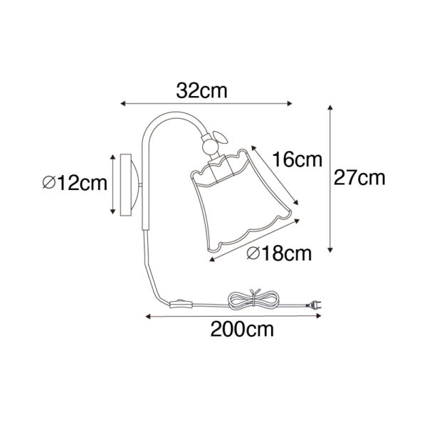 Klassieke wandlamp messing met witte lampenkap - Nona - Afbeelding 3