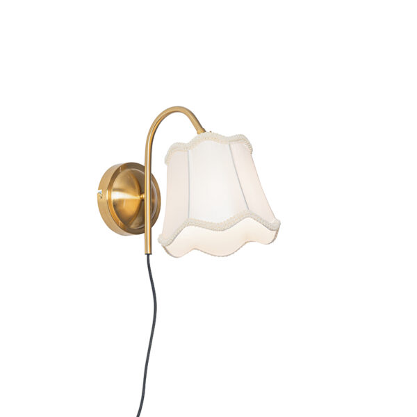 wandlampen Klassieke wandlamp messing met witte lampenkap Nona StofStaal Wit Ga eens voor een De nona is perfect als nachtlampje op de slaapkamer maar ook leuk