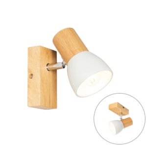 wandlampen Landelijke wandlamp hout met wit verstelbaar Thorin HoutStaal Naturel