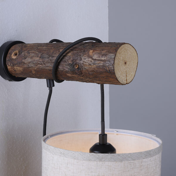 Landelijke wandlamp hout met witte kap met schakelaar - Oriana - Afbeelding 2