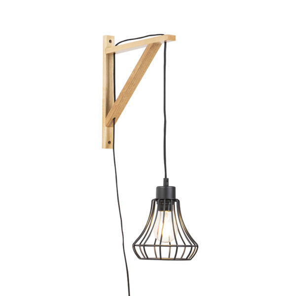 Landelijke wandlamp hout met zwart frame - Galgje - Afbeelding 2
