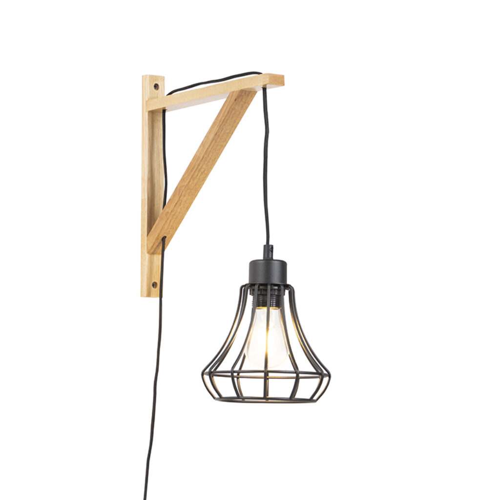 wandlampen Landelijke wandlamp hout met zwart frame Galgje StaalHout Bruin Onze is perfecte Hij maakt je slaapkamer woonkamer of hal helemaal compleet dankzij