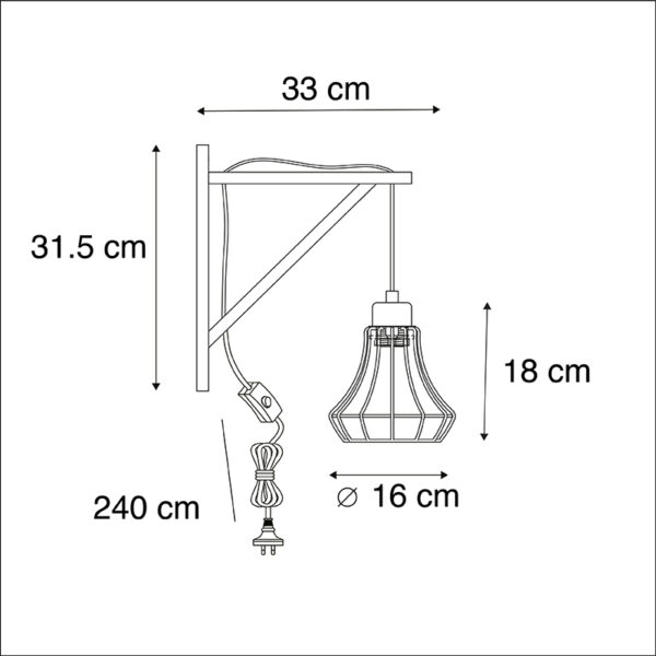 Landelijke wandlamp hout met zwart frame - Galgje - Afbeelding 3