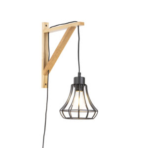 wandlampen Landelijke wandlamp hout met zwart frame Galgje StaalHout Bruin Onze is perfecte Hij maakt je slaapkamer woonkamer of hal helemaal compleet dankzij
