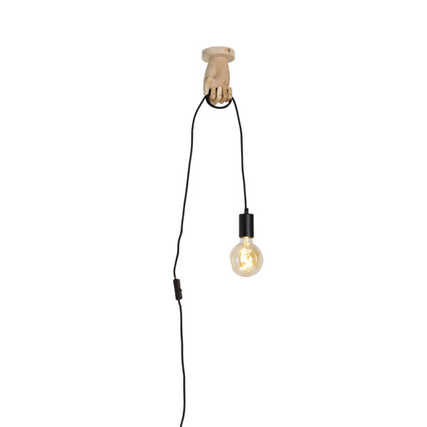 Landelijke wandlamp hout met zwart - Hand - Afbeelding 2