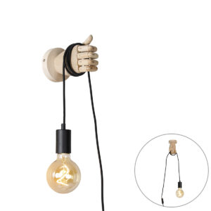 wandlampen Landelijke wandlamp hout met zwart Hand HoutStaal Naturel Haal een landelijke in huis onze Hand. Deze is gemaakt voor en afgewerkt bruine kleur.