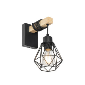 wandlampen Landelijke wandlamp zwart met hout Chon Staal Zwart Wat een schattige is deze Chon. Door de combinatie van staal krijgt hij landelijke uitstraling en