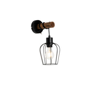 wandlampen Landelijke wandlamp zwart met hout Stronk HoutStaal Zwart Op zoek naar een sfeervolle Deze is waar je op Een schattig maar toch landelijk armatuur.