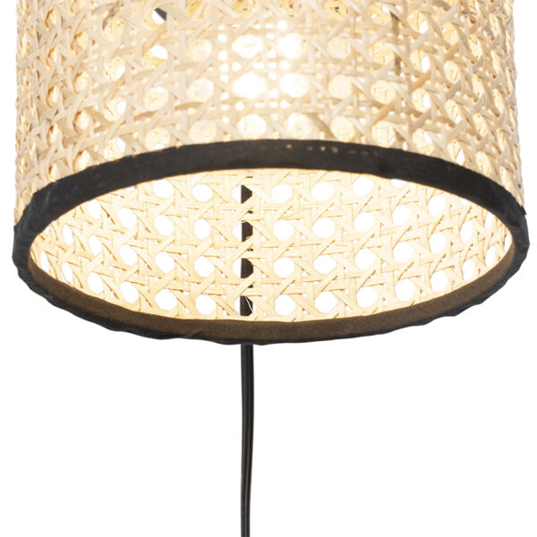 Landelijke wandlamp zwart met rotan kap - Kata - Afbeelding 2