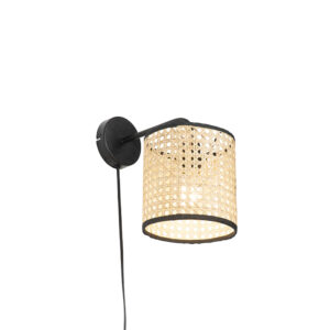 wandlampen Landelijke wandlamp zwart met rotan kap Kata RotanStaal Naturel Op zoek naar een voor naast je Dan is super sfeervolle Perfect als functionele