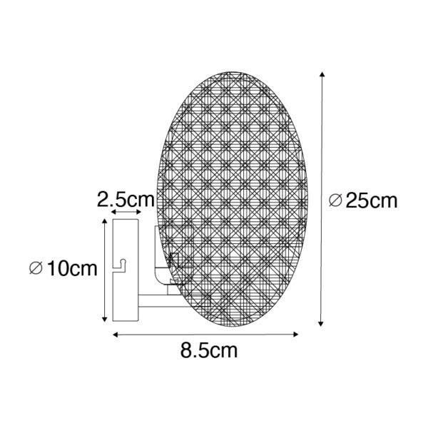 Landelijke wandlamp zwart met rotan 25 cm - Kata - Afbeelding 3