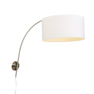 wandlampen Modernde wandbooglamp staal met witte kap verstelbaar MetaalStof Wit Ben je op zoek naar een opvallende wandlamp inclusief waarbij direct sfeer