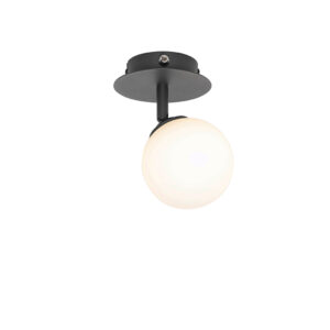 wandlampen Moderne spot zwart met opaal glas schakelaar Athens StaalGlas Wit Wat een schattig spotje is Door zijn opale rond kap verscheid het licht zich