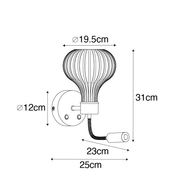 Moderne wandlamp bruin met leeslamp 2-lichts - Saffira Brescia - Afbeelding 3