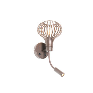 wandlampen Moderne wandlamp bruin met leeslamp Saffira Brescia Aluminium Bruin Zorg voor een moderne eyecatcher in huis de Deze bruine is gemaakt van aluminium