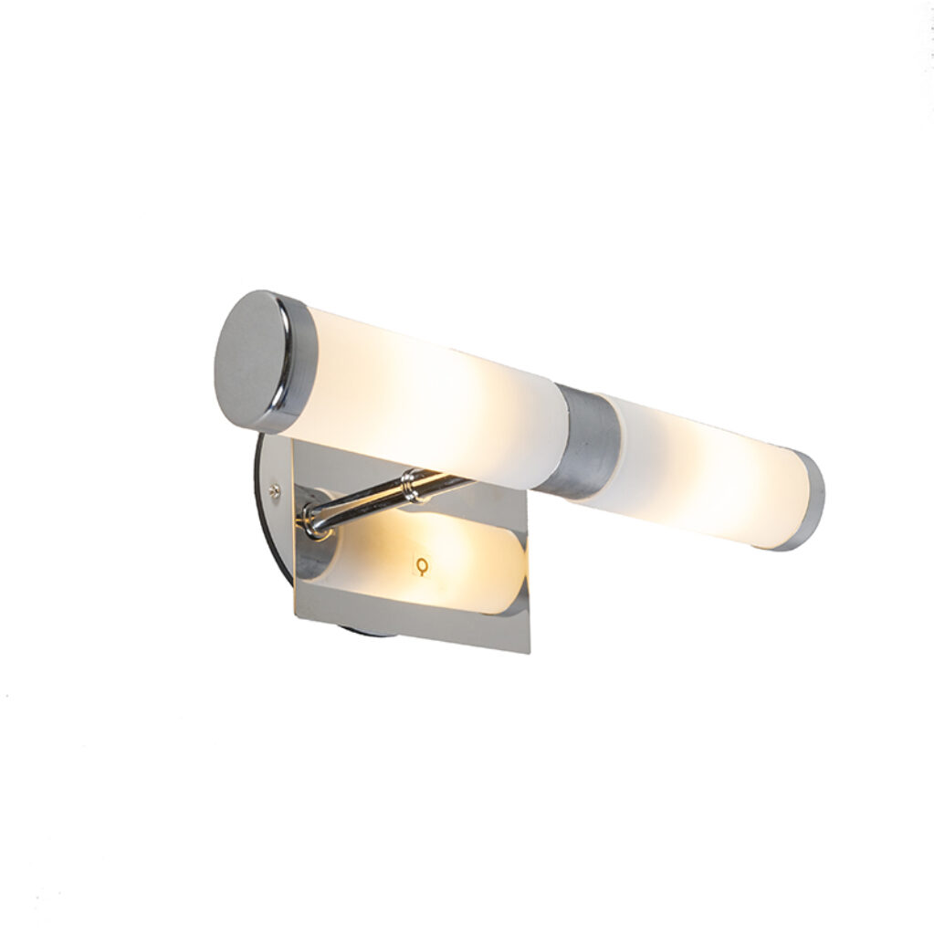 wandlampen Moderne wandlamp chroom IP44 Bath 2 GlasMetaal Chroom De chromen behuizing met strak design past perfect in een moderne badkamer. twee opaal witte