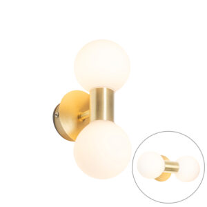 wandlampen Moderne wandlamp goud IP44 Cederic GlasStaal Met deze zijn spotjes verleden tijd. Ga eens voor een opvallende lamp in je badkamer met de moderne
