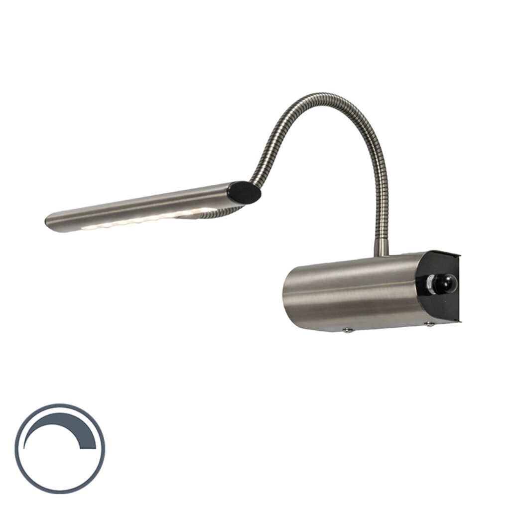 wandlampen Moderne wandlamp staal incl. LED Tableau Metaal Staal De energiezuinige is uitgevoerd in wat hem erg tijdloos maakt. Hij voorzien van een flexibele