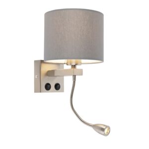 wandlampen Moderne wandlamp staal met grijze kap Brescia MetaalStof Grijs go Deze is perfect om je muur een moderne look te geven. Het praktische en stijlvolle
