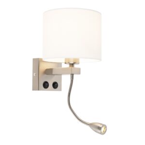 wandlampen Moderne wandlamp staal met witte kap Brescia MetaalStof Wit go Deze is perfect om je muur een moderne look te geven. Het praktische en stijlvolle