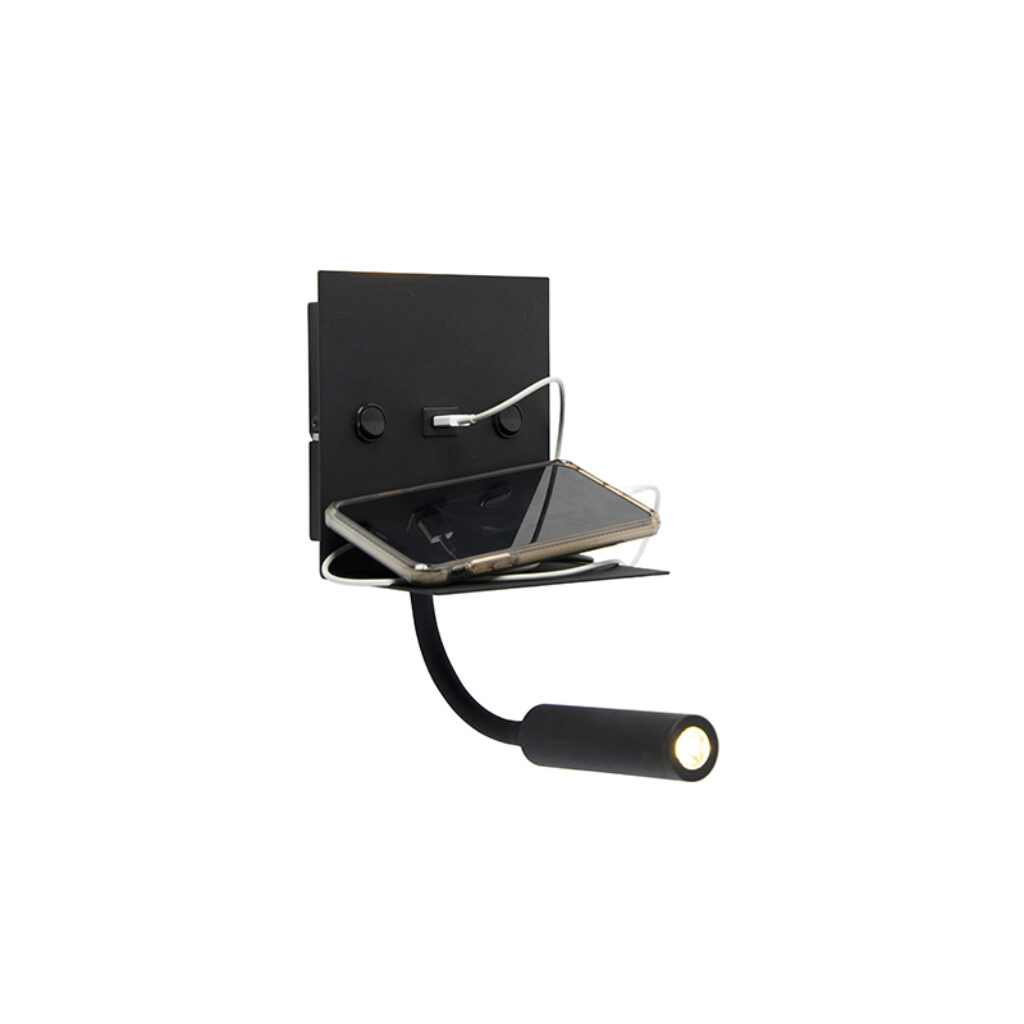wandlampen Moderne wandlamp USB zwart met flexarm Duppio StaalAluminium Zwart De is enorm functioneel Je kan de instellen hoe jij het wil zodat je bepalen waar