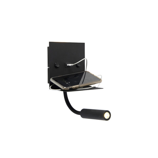 wandlampen Moderne wandlamp USB zwart met flexarm Duppio StaalAluminium Zwart De is enorm functioneel Je kan de instellen hoe jij het wil zodat je bepalen waar