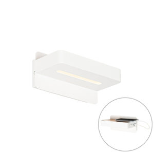 wandlampen Moderne wandlamp wit incl. LED met USB en schakelaar Ted HoutStaal Wit Deze moderne is niet alleen super handig als extra licht voor in de kamer maar