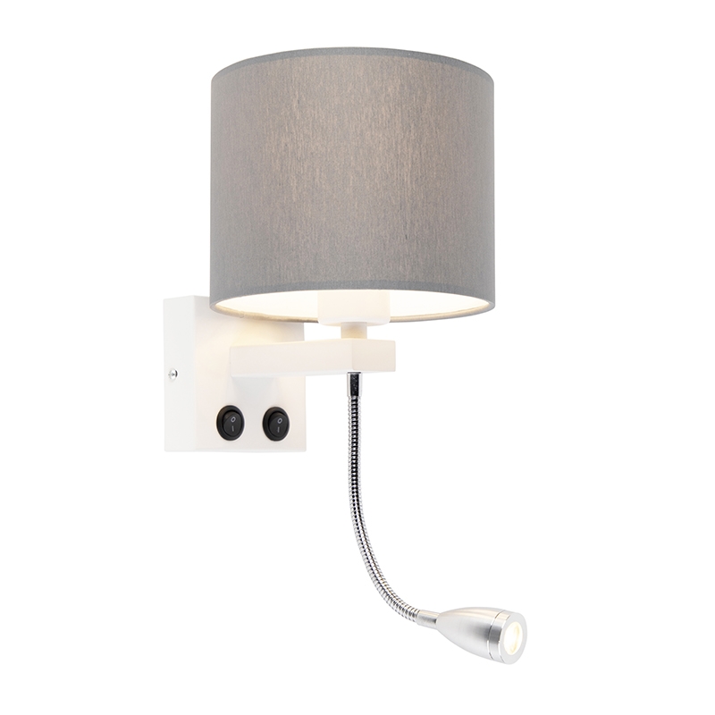 wandlampen Moderne wandlamp wit met grijze kap Brescia MetaalStof Grijs go Deze is perfect om je muur een moderne look te geven. Het praktische en stijlvolle