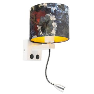 wandlampen Moderne wandlamp wit met kap velours bloemen Brescia MetaalStof Bloemen print go Deze is perfect om je muur een romantische look te geven. Het