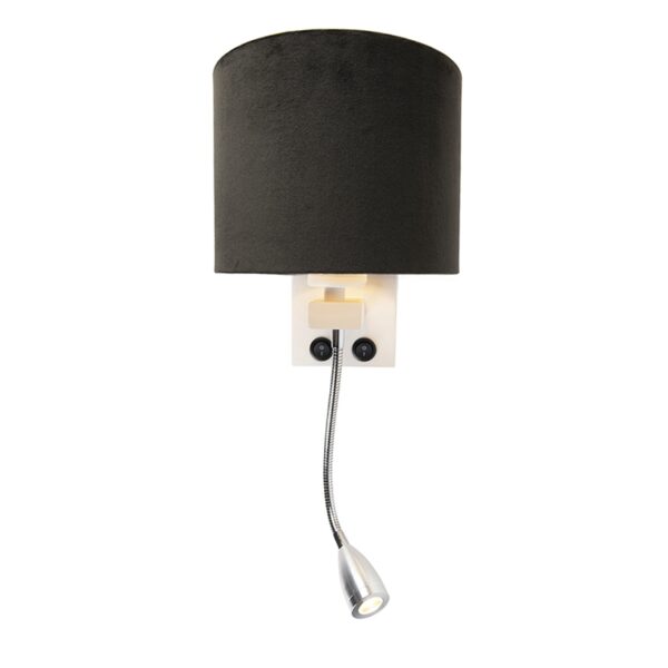 Moderne wandlamp wit met kap velours zwart - Brescia - Afbeelding 2