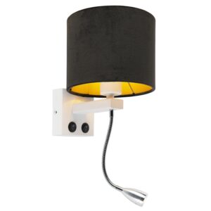 wandlampen Moderne wandlamp wit met kap velours zwart Brescia MetaalStof Zwart go Deze is perfect om je muur een luxueuze look te geven. Het praktische en