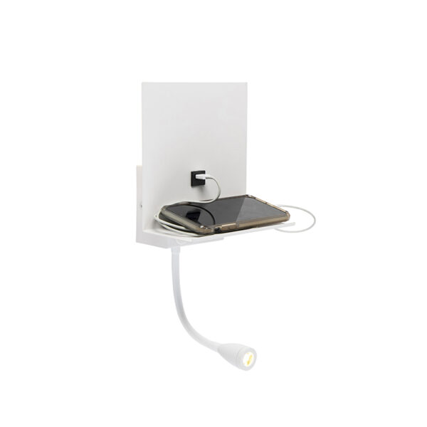 wandlampen Moderne wandlamp wit met USB en flexarm Flero Staal Wit Een multifunctionele deze Flero. Deze lamp is afgewerkt in een witte kleur aansluiting voor