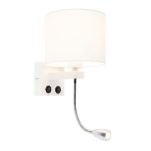 wandlampen Moderne wandlamp wit met witte kap Brescia MetaalStof Wit go Deze is perfect om je muur een moderne look te geven. Het praktische en stijlvolle
