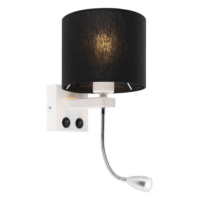 wandlampen Moderne wandlamp wit met zwarte kap Brescia MetaalStof Zwart go Deze is perfect om je muur een moderne look te geven. Het praktische en stijlvolle