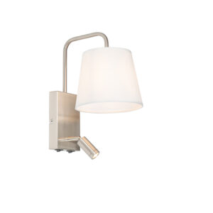 wandlampen Moderne wandlamp wit en staal met leeslamp Renier KunststofStaal Wit is een stijlvolle twee lichtpunten super Hij gemaakt van kunststof afgewerkt in