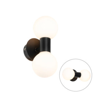 wandlampen Moderne wandlamp zwart IP44 Cederic GlasStaal Zwart Met deze zijn spotjes verleden tijd. Ga eens voor een opvallende lamp in je badkamer met de