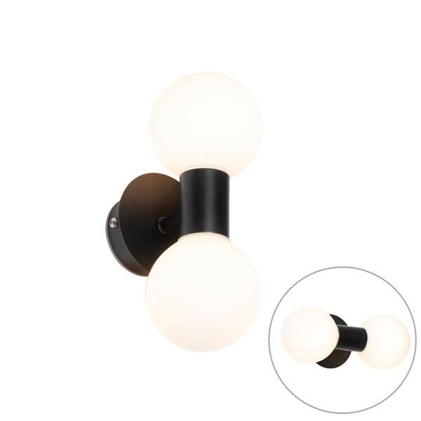 wandlampen Moderne wandlamp zwart IP44 Cederic GlasStaal Zwart Met deze zijn spotjes verleden tijd. Ga eens voor een opvallende lamp in je badkamer met de