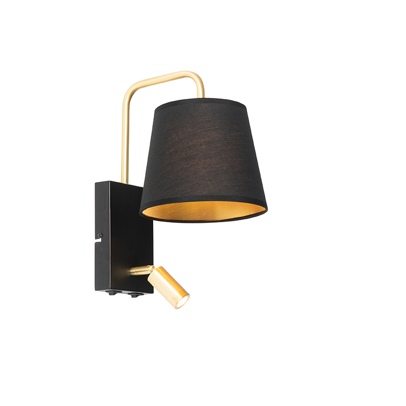wandlampen Moderne wandlamp zwart en goud met leeslamp Renier KunststofStaal is een stijlvolle twee lichtpunten super Hij gemaakt van staal stof afgewerkt in