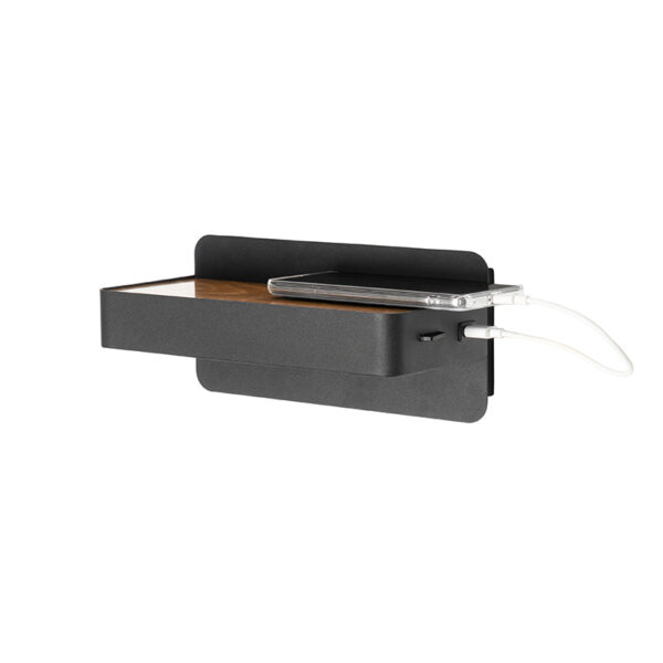 Moderne wandlamp zwart incl. LED met USB en schakelaar - Ted - Afbeelding 2