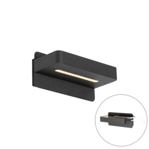 wandlampen Moderne wandlamp zwart incl. LED met USB en schakelaar Ted HoutStaal Zwart Deze moderne is niet alleen super handig als extra licht voor in de kamer